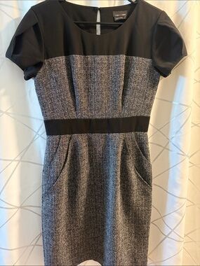 Max & Cleo Black and Gray Tweed Midi Dress